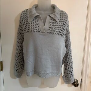 Rachel Zoe Light Blue V-Neck Open Knit Sweater